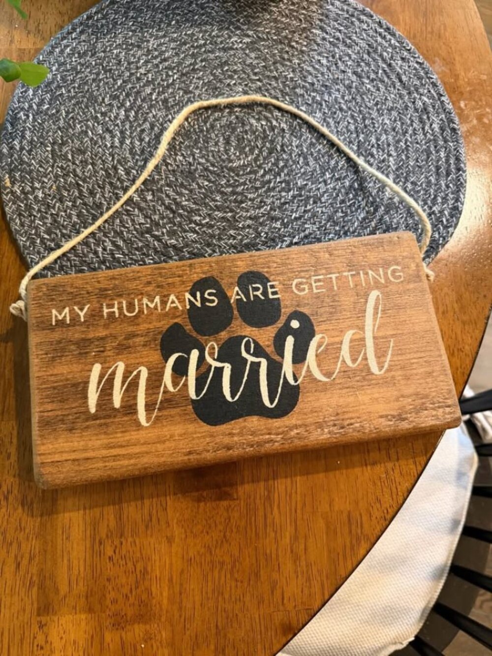 Wood Dog Wedding Engagement Sign